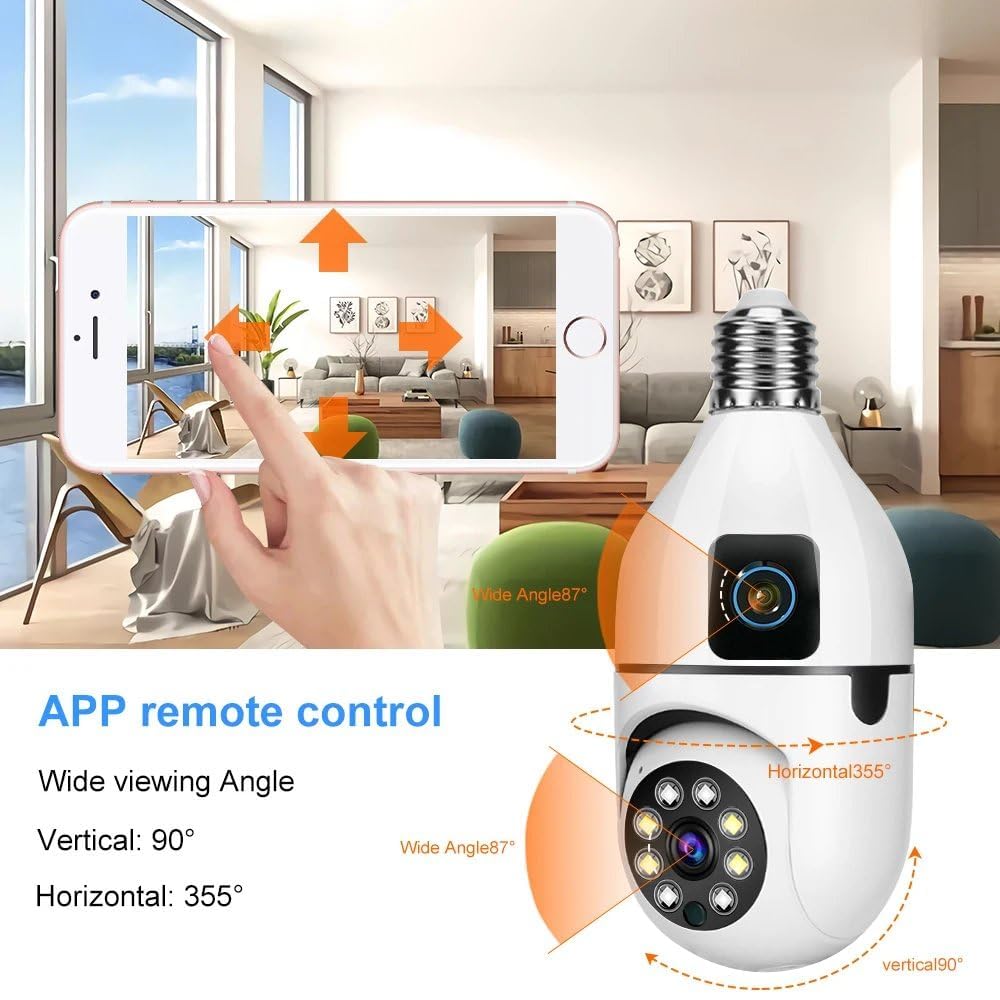 Wifi Dual V380 Bulb Camera 6 Smart Motion Detection And Auto-Tracking Allow The Camera To Follow Movement Automatically. With Two-Way Audio, You Can Hear And Speak To Anyone Near The Camera — Whether You'Re Greeting Guests Or Warding Off Unwanted Visitors.