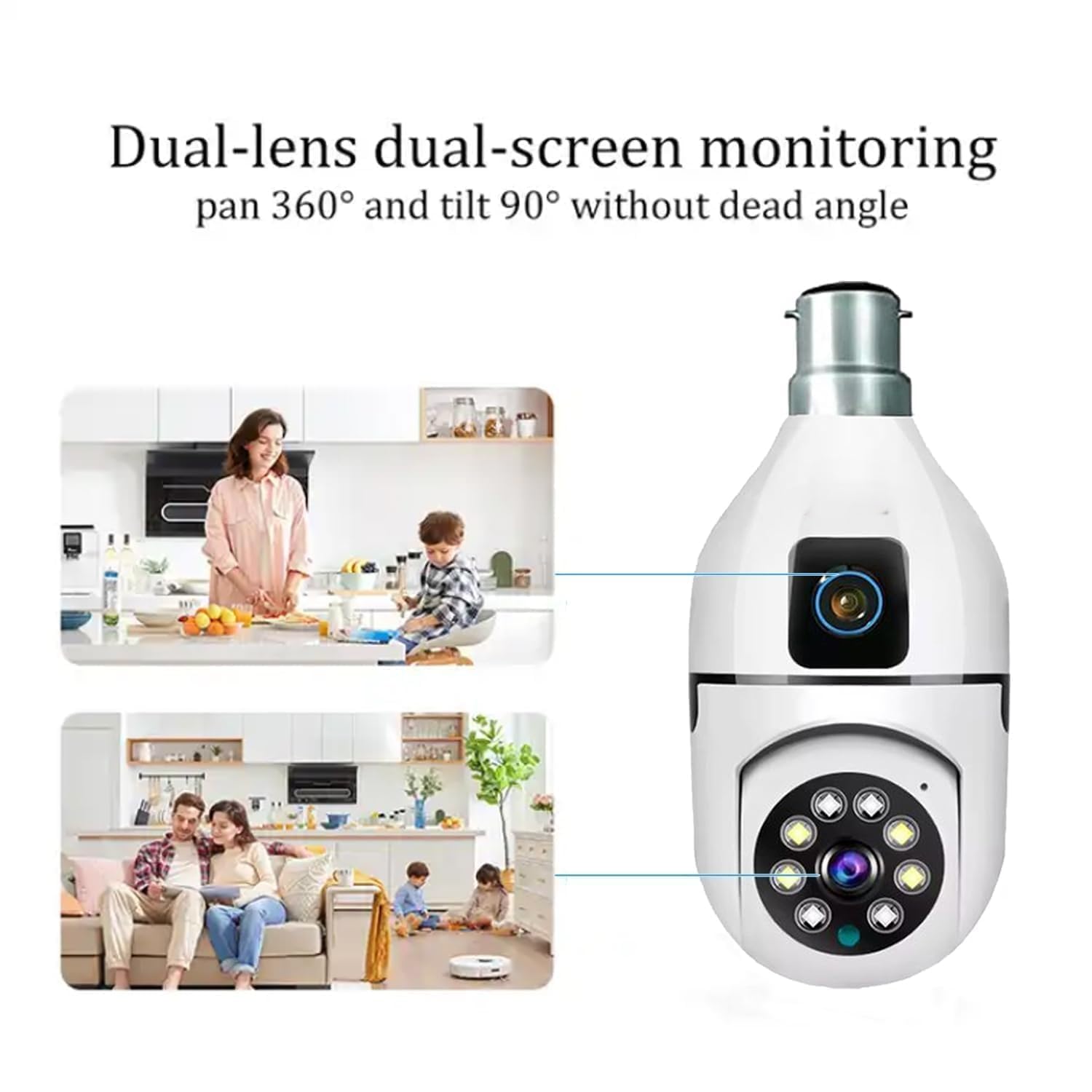 Wifi Dual V380 Bulb Camera 7 Smart Motion Detection And Auto-Tracking Allow The Camera To Follow Movement Automatically. With Two-Way Audio, You Can Hear And Speak To Anyone Near The Camera — Whether You'Re Greeting Guests Or Warding Off Unwanted Visitors.