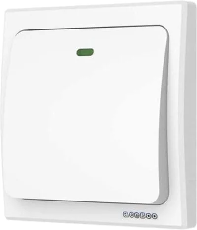 Wireless kinetic switch in living room setup, controlling lights without batteries for easy home automation.