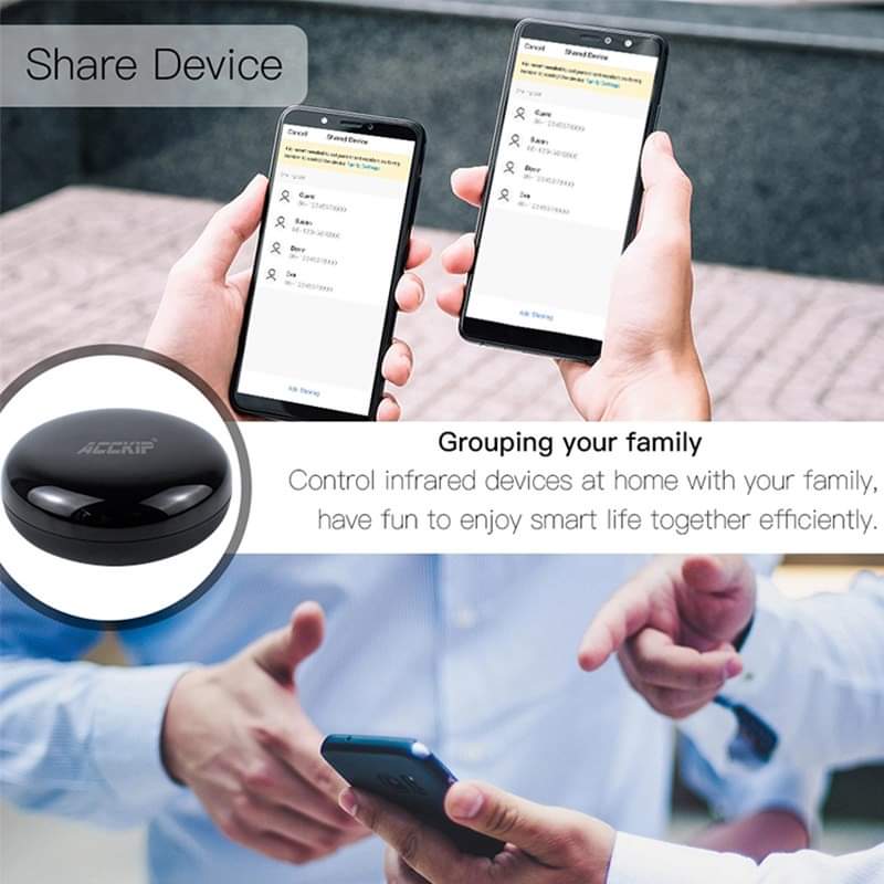 Alexa Voice-Controlled IR Remote for TVs Smart IR remote controlling TV via Alexa voice commands in a cozy living room setup.