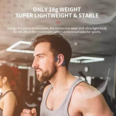Remax RB-S32 bone conduction earphones on runner for safe outdoor workouts, enhancing bass while staying aware of traffic.