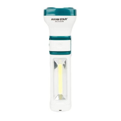 Rechargeable AKKO STAR AK-2112CoB LED flashlight for power outages in rural Kenya, offering high brightness and 1-hour strong light mode.