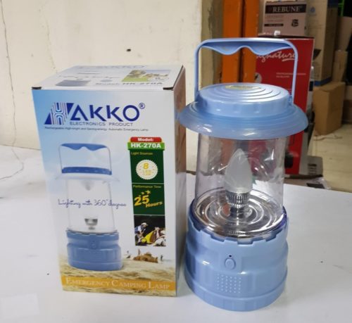 AKKO HK270A Lamp for Night Hiking AKKO HK270A camping lamp lighting up a forest trail at night, providing 25 hours runtime for safe hiking adventures.