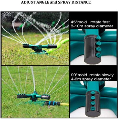 360° rotating sprinkler watering a suburban lawn, 10m radius for efficient home irrigation in Nairobi, Kenya