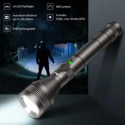 Compact PEETPEN L9 flashlight with 500 lumens, ideal for nighttime hiking in Kenya's trails.