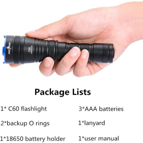 Buy best 0.26 km PEETPEN C60 USB Rechargeable LED Flashlighttorch 1000Lumens IPX6 Waterproof 1 year warranty 4 products price in Kenya Lumen Vault products price in Kenya Lumen Vault Illuminate your surroundings with the PEETPEN C60 zoomable LED flashlight. Featuring a powerful 1000 Lumens output and a beam range of up to 260 meters, this durable aluminum alloy flashlight is IPX6 waterproof and drop-resistant up to 1 meter. It's ideal for camping, search and rescue, and outdoor activities. 🛠️Key Features: ✅ Super bright with 1000 Lumens output. ✅ Maximum beam range of 260 meters (0.26 km). ✅ Advanced T6 XML LED for superior illumination. ✅ IPX6 waterproof rating for reliable use in rain or snow. ✅ Constructed from sturdy and durable aluminum alloy. ✅ 1-meter drop resistance for rugged use. ✅ Compatible with 3 AAA batteries (included) or 18650 rechargeable battery (not included). ✅ Includes AAA batteries, holder, 18650 plastic tube, lanyard, and user manual. ⬇️SCROLL DOWN TO SEE DESCRIPTION⬇️