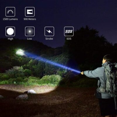 Peetpen L70 LED flashlight shining 1500 lumens at a campsite, ideal for nighttime outdoor exploration in Kenya.