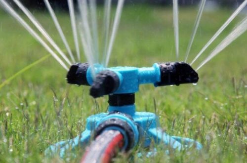 Rotating Sprinkler for Nairobi Gardens Automatic 360ยฐ sprinkler watering garden in Nairobi, Kenya, with 10m reach for efficient lawn coverage.