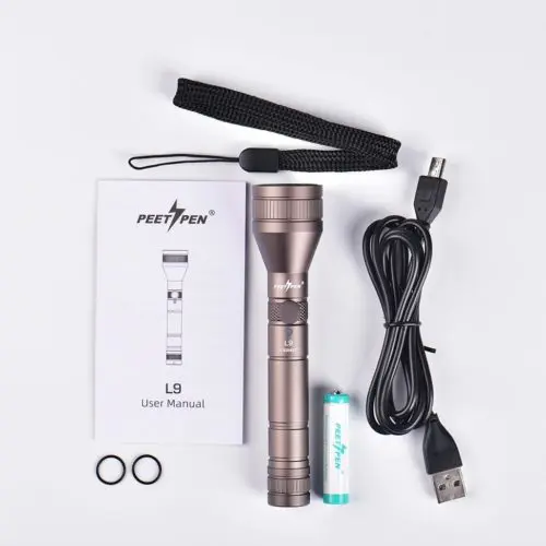 PEETPEN L9 Flashlight | 500lm Osram LED, 120m Beam, USB Rechargeable | Pocket Torch for Camping, Hiking, Emergency, Outdoor - Aluminum Alloy, IPX4 Waterproof 8 IMG 20210328 080835 This compact, USB rechargeable LED flashlight features a durable aluminum alloy body and OSRAM P8 LED. It offers 4 modes (high/low brightness, strobe/SOS) and up to 500 lumens with a 120-meter beam distance. IPX4 waterproof and 1-meter impact resistant, it's ideal for outdoor activities like camping and hiking.
๐ ๏ธKey Features: โ
Mini and lightweight design for everyday carry.
โ
OSRAM P8 LED for bright illumination.
โ
Up to 500 lumens maximum output.
โ
120 meters maximum beam distance.
โ
4 modes: 2 brightness (high, low) and 2 flash (strobe, SOS).
โ
Built-in Micro-USB charging port for convenience.
โ
Includes 10440 Li-ion battery and USB charging cable.
โ
IPX4 waterproof rating for use in various conditions.
โ
1-meter impact-resistant, aircraft-grade aluminum alloy body.
โ
Low power indicator flashes to remind you to charge. โฌ๏ธSCROLL DOWN TO SEE DESCRIPTIONโฌ๏ธ