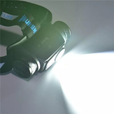 Wuben H1 headlamp illuminating a dark trail during hiking in Nairobi, Kenya, with 125-meter beam for safe navigation.