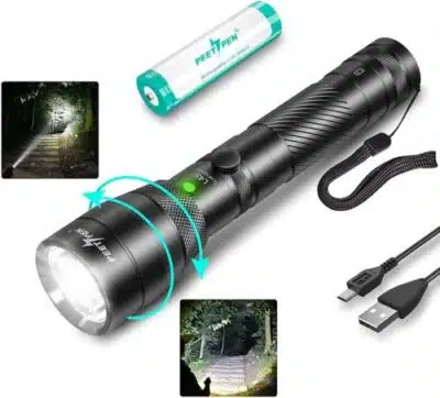 PEETPEN L45 zoomable torch in floodlight mode for camping in Nairobi, Kenya, illuminating 900 lumens over wide areas.
