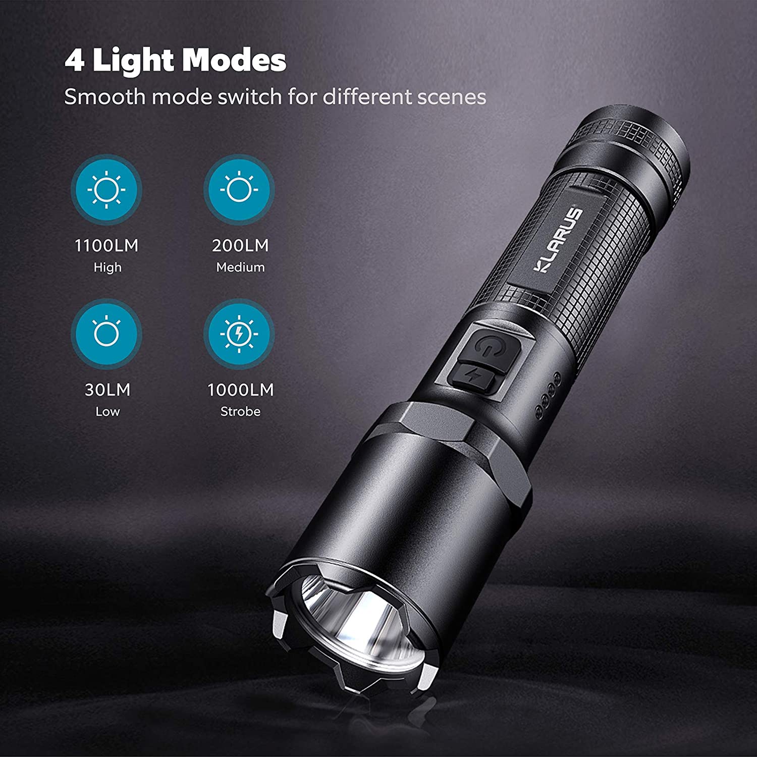 230m Klarus A1 1100 lumens LED flashlight 1100 lumens,  230meters beam, IPX6 Waterproof, 2200mAh 18650 battery, USB-C input, 1yr Warranty