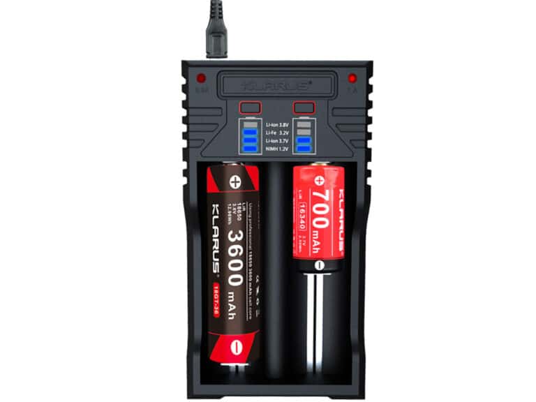 Klarus K2 smart charger with 1A fast charge for Li-ion batteries during outdoor hikes in Nairobi.