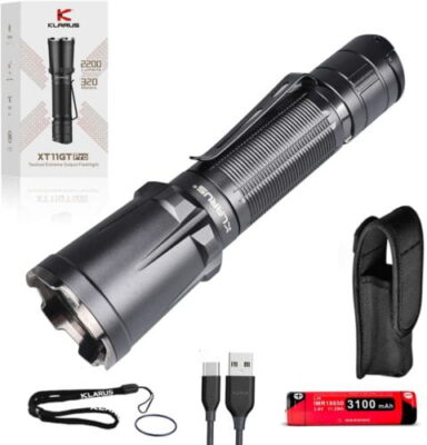 Klarus XT11GT Torch: 2200 Lumens, USB-C Rechargeable Tactical Flashlight with Dual Tail Switches. Security, Outdoor, Emergency Use. Includes 3100mAh Battery & Holster. 1 Klarus XT11GT Pro Hiking Flashlight