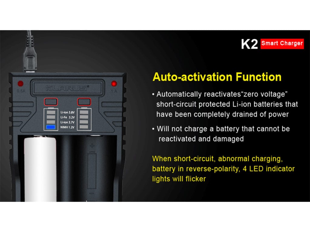 theshorelinemarket 2618 481690224 The Klarus K2 Smart Charger offers versatile power solutions, capable of charging various battery types and functioning as a power bank for USB devices. Its adjustable 1.0A charging current and compatibility with numerous cell sizes make it a practical choice for everyday use, from powering portable electronics to keeping your essential devices charged on the go.
🛠️Key Features: ✅ Charges LiFePO4, Li-ion, Ni-MH, and Ni-Cd batteries.
✅ Supports a wide range of Li-ion cell sizes, including 26650 and 18650.
✅ Compatible with AA, AAA, AAAA, and C Ni-MH/Ni-Cd batteries.
✅ Selectable charging current: 0.5A or 1.0A for faster charging.
✅ Functions as a power bank with a 5V/1A USB output.
✅ Advanced DV/dt control for optimal Ni-MH and Ni-Cd charging.
✅ LED indicators display charging and discharging status.
✅ Durable ABS construction with fire-retardant properties.
✅ Automatic over-charge, short circuit, and reverse polarity protection.
✅ Compact dimensions: 115mm x 63.5mm x 29mm. ⬇️SCROLL DOWN TO SEE DESCRIPTION⬇️