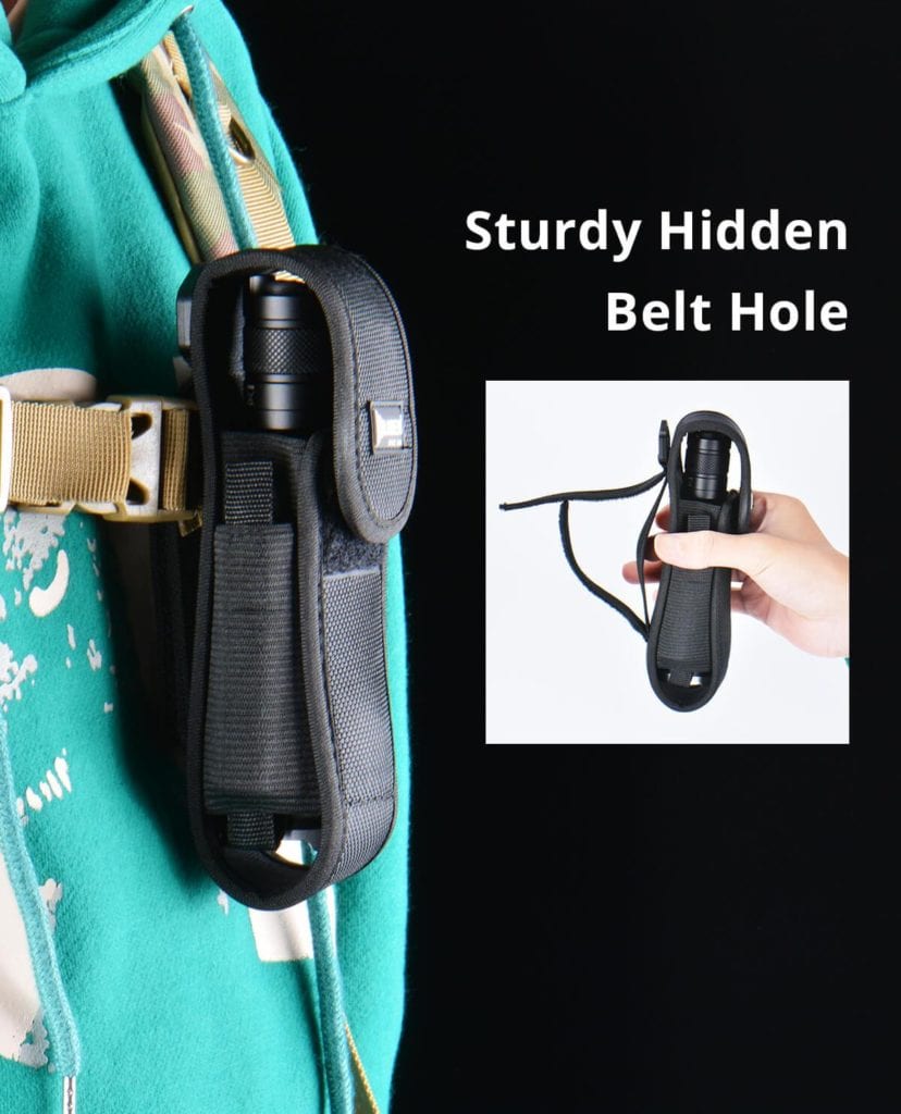 WUBEN AS6 Holster | Durable Nylon Belt Pouch (15.1cm-15cm) for Camping, Outdoors & Law Enforcement 5 AS6 EN 1200 200421 04 1 This durable nylon flashlight holster offers adjustable length (5.5''-5.9'') and secure carrying with a velcro and button clasp. It features two separate compartments and is ideal for most flashlights ike Convoy C8+. ๐ ๏ธKey Features: โ
Unique design for belt or key ring carry
โ
Adjustable length: 5.5''-5.9'' (13.97 cm - 14.99 cm)
โ
Elastic sides for a flexible fit
โ
Portable size: 5.9'' (14.99 cm) length, 1.6'' (4.06 cm) width
โ
Secure closure with velcro and button clasp
โ
Durable nylon material construction
โ
Two separate compartments for flashlights and batteries
โ
Keeps flashlight secure and easily accessible
โ
Suitable for WUBEN C3, L50, TO40R, TO46R flashlights
โ
Ideal for camping, fishing, climbing, caving, law enforcement, and industry โฌ๏ธSCROLL DOWN TO SEE DESCRIPTIONโฌ๏ธ