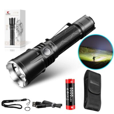 Klarus XT21X 4000 lumen flashlight for search and rescue in rugged terrains.