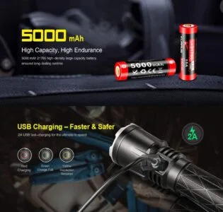 Klarus XT21X Flashlight | 4000 Lumens, 316m Beam | Rechargeable Torch for Search & Rescue, Outdoor, Emergency | CREE XHP70.2 LED, IPX8, USB Charging 5yrs Warranty 5 Buy best 71Ge0o05NeL. AC SL1145 products price in Kenya Lumen Vault The Klarus XT21X is a powerful and versatile LED flashlight featuring a CREE XHP70.2 P2 LED and dual tail switch design for easy operation. With a maximum output of 4000 Lumens and a beam distance of 316 meters, it's ideal for search and rescue or general outdoor activities like camping, hiking, and security. This USB rechargeable flashlight includes a high-capacity 5000mAh battery and is constructed with durable materials for reliable performance. ๐ ๏ธKey Features: โ
Maximum output of 4000 Lumens for exceptional brightness.
โ
CREE XHP70.2 P2 LED for superior illumination.
โ
Dual tail switch and side switch for convenient operation.
โ
USB rechargeable with a 5000mAh 21700 Li-ion battery included.
โ
316 meters (1036.75 ft.) peak beam distance.
โ
IPX-8 waterproof rating, submersible up to 2 meters.
โ
Anodized aluminum construction for durability and grip.
โ
Lockout mode to prevent accidental activation.
โ
Includes holster, pocket clip, and lanyard for carrying options.
โ
Multiple brightness levels and special outputs (Strobe, SOS). โฌ๏ธSCROLL DOWN TO SEE DESCRIPTIONโฌ๏ธ