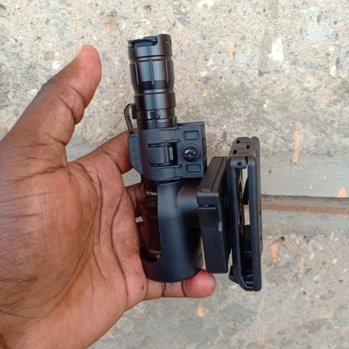 Klarus AH2 Holster for Security Patrols Klarus AH2 Holster for quick flashlight access during security patrols in urban areas.