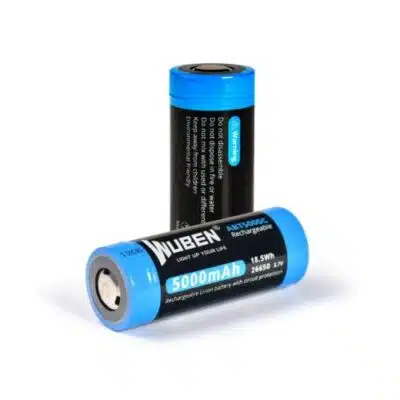 Wuben 26650 5000mAh battery powering a flashlight for nighttime hikes in Kenya.
