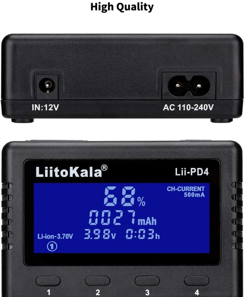 71QV2563AsL. AC SL1500 This multi-functional battery charger supports a wide range of Li-ion, IMR, LiFePO4, NiMH, and Ni-Cd batteries, featuring independent charging bays and an LCD display for charge status. It includes essential safety protections and offers versatile power input options, making it ideal for powering various electronic devices and for everyday battery maintenance. 🛠️Key Features: ✅ Multi-power input: AC 110-240V or optional 12V DC
✅ Charges Li-ion, IMR, LiFePO4, NiMH, Ni-Cd batteries
✅ Supports 26650, 21700, 18650, AA, AAA, and many more sizes
✅ LCD displays charging progress (25%-100%) and refresh status
✅ Over-charging, over-discharging, and reverse polarity protection
✅ Automatically identifies Li-ion and Ni-MH batteries
✅ Manual charging mode adjustment for LiFePO4 and 3.80V Li-ion
✅ Constant voltage and current charging
✅ Max output current of 2000mA in slot #4 for Li-ion/IMR/LiFePO4
✅ Includes AC cable and user manual ⬇️SCROLL DOWN TO SEE DESCRIPTION⬇️