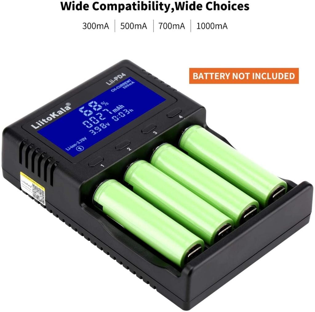 71jTVwuh6xL. AC SL1500 This multi-functional battery charger supports a wide range of Li-ion, IMR, LiFePO4, NiMH, and Ni-Cd batteries, featuring independent charging bays and an LCD display for charge status. It includes essential safety protections and offers versatile power input options, making it ideal for powering various electronic devices and for everyday battery maintenance. 🛠️Key Features: ✅ Multi-power input: AC 110-240V or optional 12V DC
✅ Charges Li-ion, IMR, LiFePO4, NiMH, Ni-Cd batteries
✅ Supports 26650, 21700, 18650, AA, AAA, and many more sizes
✅ LCD displays charging progress (25%-100%) and refresh status
✅ Over-charging, over-discharging, and reverse polarity protection
✅ Automatically identifies Li-ion and Ni-MH batteries
✅ Manual charging mode adjustment for LiFePO4 and 3.80V Li-ion
✅ Constant voltage and current charging
✅ Max output current of 2000mA in slot #4 for Li-ion/IMR/LiFePO4
✅ Includes AC cable and user manual ⬇️SCROLL DOWN TO SEE DESCRIPTION⬇️