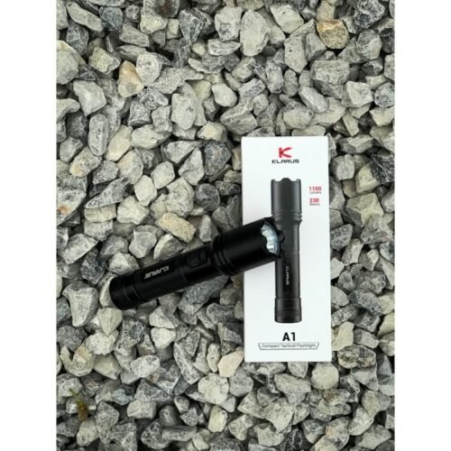 Compact Klarus A1 flashlight with 1100 lumens for camping in Nairobi's wilderness.