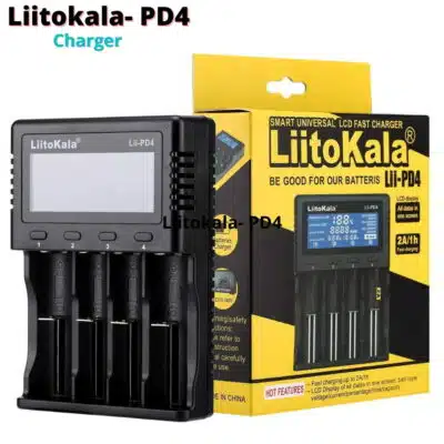 LiitoKala Lii-PD4 charger with LCD display charging 18650 batteries for outdoor flashlights in Kenya.