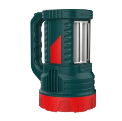 AKKO STAR 15W LED searchlight illuminating a campsite at night, ideal for outdoor adventures with 8-hour runtime.