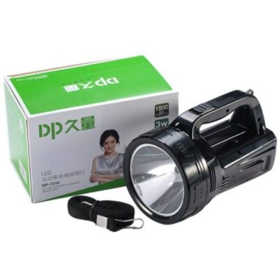 DP-7310 rechargeable flashlight illuminating a campsite at night, providing 12 hours of runtime for outdoor adventures.