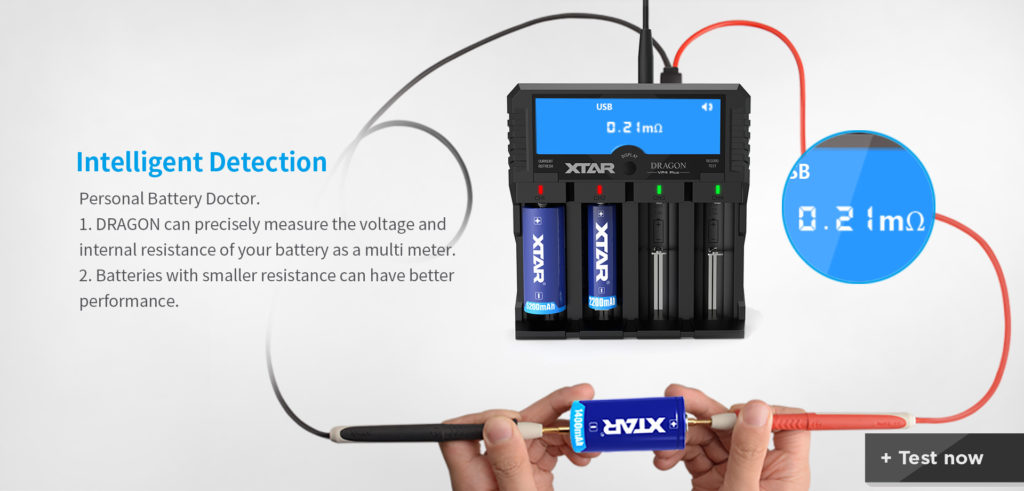 Xtar Dragon VP4 Plus Charger | 4-Bay Li-ion/NiMH Smart Charger, Power Bank, Voltage/Resistance Test, LCD Display 15 71fe60d5 b574 4c25 8d84 9f44302cae19 The Xtar VP4 Plus Dragon is an advanced four-bay smart charger for Li-ion and NiMH batteries, featuring multiple charge current modes and a power bank function. It is ideal for portable power enthusiasts needing to test and charge various battery types efficiently, perfect for powering devices during outdoor activities, camping, or in emergency situations.
๐ ๏ธKey Features: โ
Charges Li-ion and NiMH batteries independently.
โ
Selectable charge currents: 0.5A, 1.0A, 2.0A.
โ
Test and refresh modes for battery health.
โ
USB output for charging mobile devices.
โ
Advanced LCD displays detailed battery info.
โ
Compatible with 11.1V/3S battery packs.
โ
Includes 12V/3A adapter and 3A car adapter.
โ
Comes with a pair of probes for testing.
โ
Features three LED indicators for status.
โ
Compact and portable design with a charger pouch. โฌ๏ธSCROLL DOWN TO SEE DESCRIPTIONโฌ๏ธ
