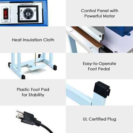 EST BS60-FS Sealer for Retail Bags Foot-operated EST BS60-FS sealer cutting 600mm plastic bags for food packaging in a commercial kitchen.