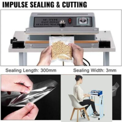 EST BS60-FS foot sealer machine sealing large plastic bags for retail packaging in a busy store.