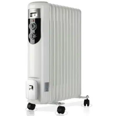 2000W 9-fin oil heater warming a cozy bedroom in Nairobi, ideal for seniors with tip-over protection.