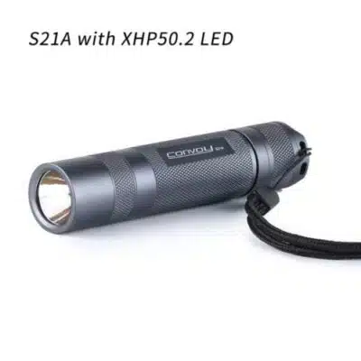 Convoy S21A flashlight with 280m beam distance for camping in Nairobi, Kenya, providing bright 2300 lumens illumination.
