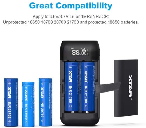 XTAR PB2S Hiking Power Solution XTAR PB2S fast charger for 18650 batteries during outdoor hiking trips.