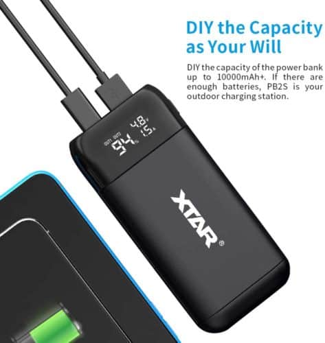 XTAR PB2S Hiking Charger XTAR PB2S fast charger for 18650 batteries during outdoor hikes in Kenya, featuring quick QC3.0 support.
