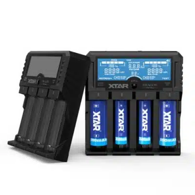Xtar VP4 Plus charging Li-ion batteries for outdoor adventures in Nairobi, Kenya, with 2.0A current option.