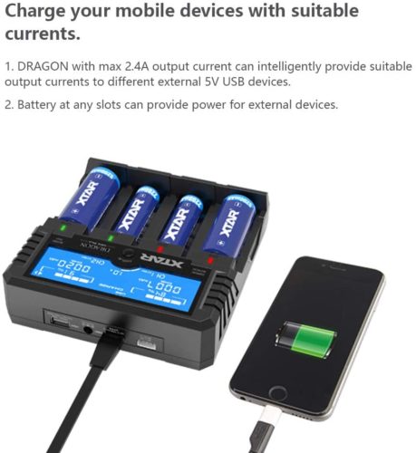 Xtar VP4 Plus Li-ion Charger for Home Use Xtar VP4 Plus charging 18650 Li-ion batteries at 2.0A for outdoor adventures.