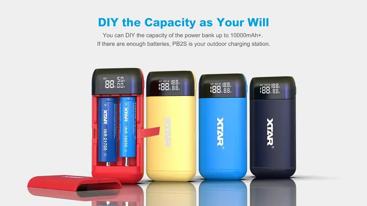 XTAR PB2S: Fast 18650/21700 Charger & Power Bank for Outdoor, Emergency, Daily Use 2 XTAR PB2S Charger 5 The XTAR PB2S is a versatile 2-in-1 fast charger and power bank supporting 18650 and 21700 batteries. It offers QC3.0 and PD3.0 fast charging, dual output ports, and a real-time display for voltage, current, and battery percentage. This compact, lightweight device is ideal for outdoor adventures, emergency preparedness, and daily commutes. ๐ ๏ธKey Features:: โ
Dual-functionality: Charger and power bank in one compact unit. โ
Fast charging: Supports QC3.0 and PD3.0 protocols for rapid charging. โ
Wide battery compatibility: Fits 18650 and 21700 lithium-ion batteries. โ
Real-time display: Shows voltage, current, and battery percentage. โ
Dual output ports: Features USB-A and USB-C for simultaneous charging. โ
0V activation: Revives over-discharged batteries, extending their life. โ
Three-stage charging: Uses TC-CC-CV method for safe and efficient charging. โ
Magnetic cover: Protects batteries from dust and drops. โ
Built-in ribbon: Ensures easy battery removal. โ
Lightweight: Weighs only 85g, perfect for travel. โฌ๏ธSCROLL DOWN TO SEE DESCRIPTIONโฌ๏ธ