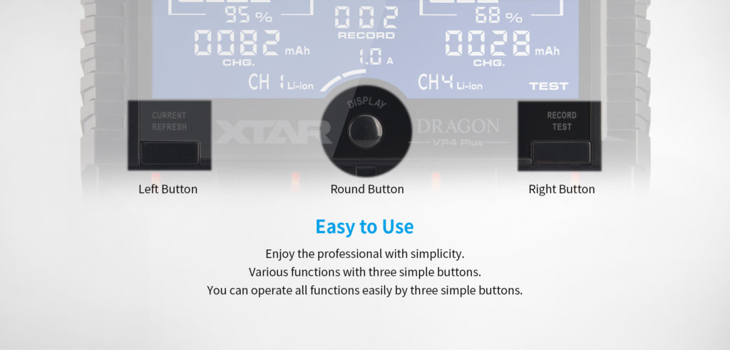 Xtar Dragon VP4 Plus Charger | 4-Bay Li-ion/NiMH Smart Charger, Power Bank, Voltage/Resistance Test, LCD Display 5 jH7a6vxWR5eqQQCRtnTyvA The Xtar VP4 Plus Dragon is an advanced four-bay smart charger for Li-ion and NiMH batteries, featuring multiple charge current modes and a power bank function. It is ideal for portable power enthusiasts needing to test and charge various battery types efficiently, perfect for powering devices during outdoor activities, camping, or in emergency situations.
๐ ๏ธKey Features: โ
Charges Li-ion and NiMH batteries independently.
โ
Selectable charge currents: 0.5A, 1.0A, 2.0A.
โ
Test and refresh modes for battery health.
โ
USB output for charging mobile devices.
โ
Advanced LCD displays detailed battery info.
โ
Compatible with 11.1V/3S battery packs.
โ
Includes 12V/3A adapter and 3A car adapter.
โ
Comes with a pair of probes for testing.
โ
Features three LED indicators for status.
โ
Compact and portable design with a charger pouch. โฌ๏ธSCROLL DOWN TO SEE DESCRIPTIONโฌ๏ธ