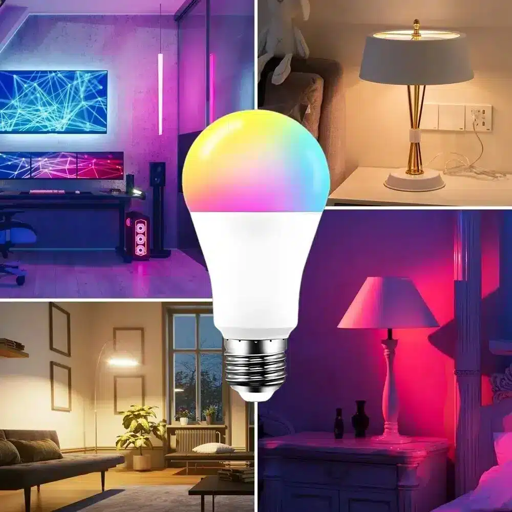 10W Tuya RGB Wifi Smart Bulb – WiFi App Voice Control E27 9 Enhance your home with the 10W Tuya Smart Bulb, offering a spectrum of RGB colors and adjustable white light (2700K–6500K). Seamlessly control your lighting via the Tuya or Smart Life app, or through voice commands with Amazon Alexa and Google Assistant. This energy-efficient bulb provides up to 800 lumens and lasts for 30,000 hours, making it ideal for smart home automation and ambiance control, perfect for creating mood lighting in living rooms or bedrooms. 🛠️Key Features: ✅ RGB + Adjustable White Light – Choose from 16 million colors or white tones.
✅ App-Based Control – Manage lighting remotely via Tuya or Smart Life app.
✅ Voice Control Ready – Compatible with Alexa and Google Assistant.
✅ Energy-Efficient – Uses only 10W for bright illumination.
✅ Long Life – Rated for up to 30,000 hours of use.
✅ Scene & Music Sync Modes – Match lighting to music or activities.
✅ Smart Scheduling – Automate on/off cycles with timers and routines.
✅ No Hub Required – Connects directly to 2.4GHz WiFi.
✅ Standard E27 Base – Fits most common light fixtures.
✅ ~270° Beam Angle – Provides wide light distribution. ⬇️SCROLL DOWN TO SEE DESCRIPTION⬇️