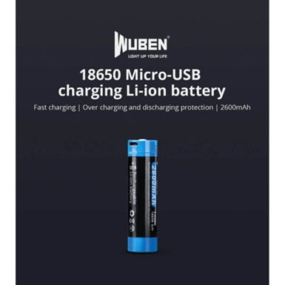 Wuben 2600mAh Battery for Nighttime Flashlights