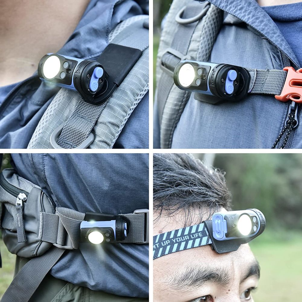 Adjustable WUBEN H3 Hiking Headlamp WUBEN H3 headlamp with 360-degree adjustable beam for hiking trails, illuminating paths up to 53 meters in dark forests.