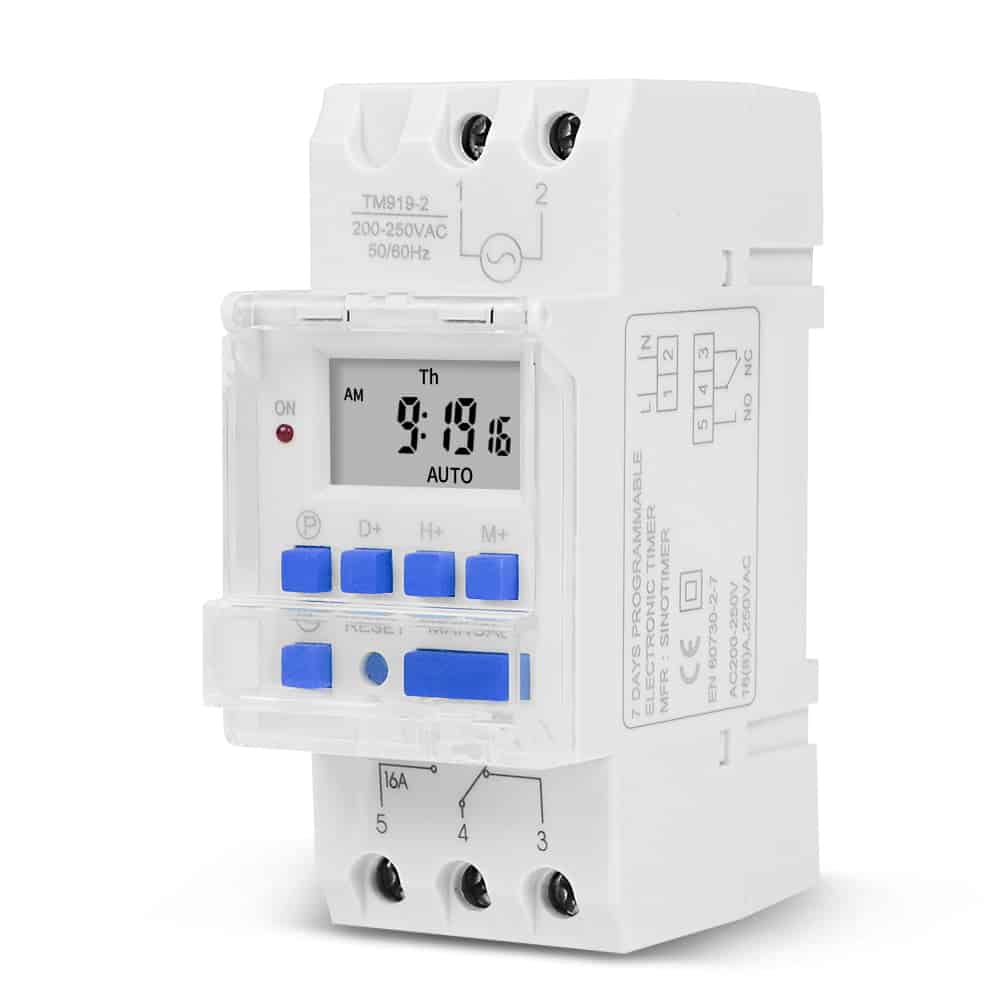 Sinometer TM919A Timer Switch | 16A, 3500W | Weekly Programmable for Streetlights, Automation, Lights | DIN Rail Mount 7 Buy best Sinometer AC Digital Timer Switch 220 230V 16A 7 Days Programmable Weekly 24hours Digital Lights Timer Switch For Lighting Irrigation Automation 3 products price in Kenya Lumen Vault products price in Kenya Lumen Vault Automate your home or office with the SINOTIMER TM919A Weekly Programmable DIN Rail Timer Switch. This versatile switch allows you to schedule on/off times for appliances and lights with daily or weekly programs, featuring 16 ON/OFF settings per day and 15 weekly combinations. Its compact design is ideal for DIN rail mounting, making it perfect for streetlights, lighting, and irrigation automation. It also includes a countdown function and memory backup for power outages.
๐ ๏ธKey Features: โ
16 ON/OFF programs per day
โ
15 weekly combinations
โ
24 hours / 7 days a week programmability
โ
Countdown function (max 24 hours)
โ
Clock display (12hr/24hr format)
โ
Easy-to-read LCD and LED indicators
โ
Built-in rechargeable battery for memory backup
โ
DIN rail mounting for easy installation
โ
Supports 3500 Watt / 16 Amps โฌ๏ธSCROLL DOWN TO SEE DESCRIPTIONโฌ๏ธ