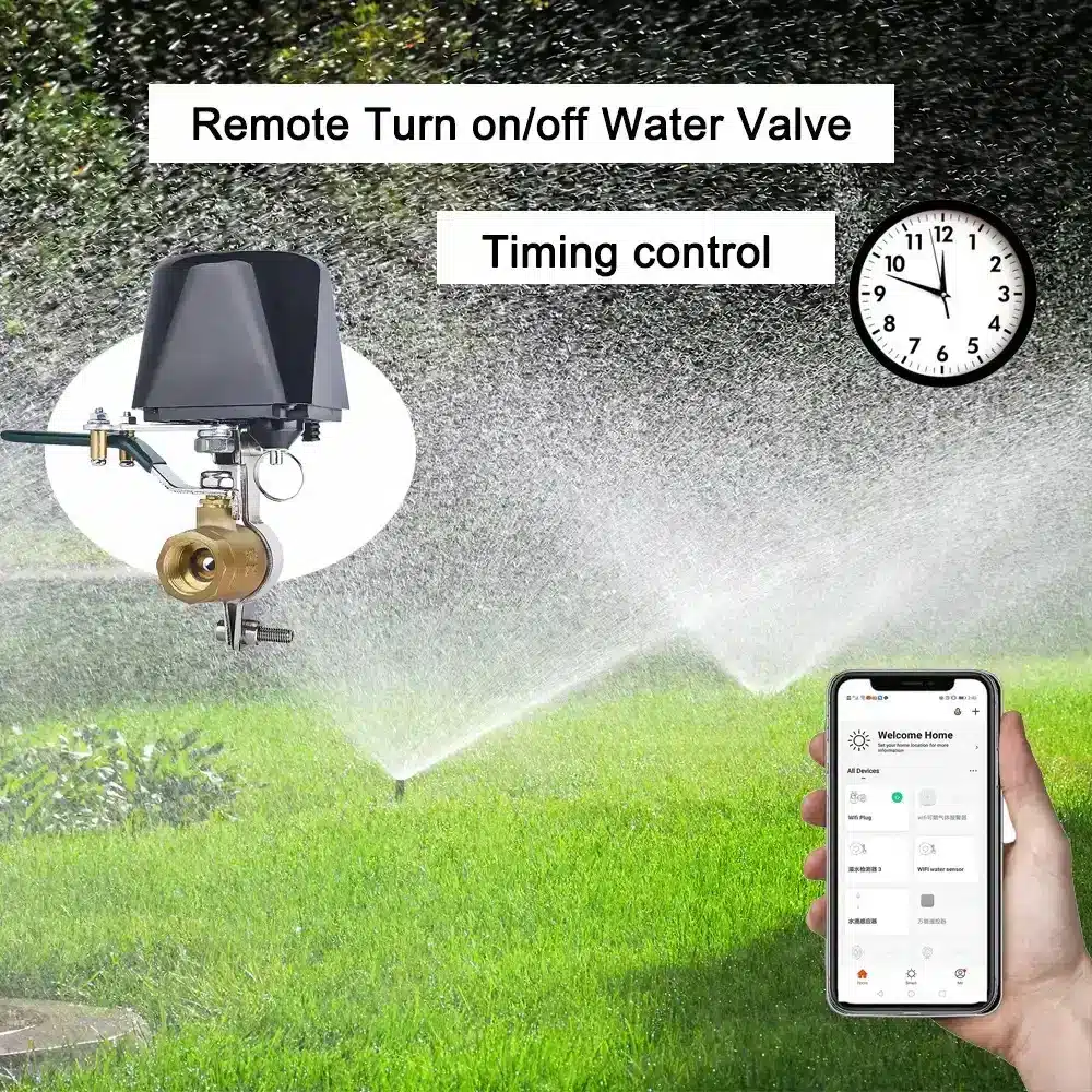 Wi Fi Smart Irrigation Valve Controller for irigation automation 4 Automate your garden or farm watering with this Wi-Fi Smart Irrigation Valve Controller. Remotely open and close manual ball valves using the Smart Life or Tuya Smart app. Set schedules, timers, and create automation scenes for hands-free watering. Perfect for homeowners, farmers, and greenhouse managers, this device is compatible with 1/2”, 3/4”, and 1” lever ball valves. Popular use cases include home garden automation, greenhouse irrigation, and managing water tanks. 🛠️Key Features:: for Smart Irrigation ✅ Wi-Fi Controlled (2.4GHz) – No hub required ✅ Smart Life & Tuya Smart App compatible (Android & iOS) ✅ Daily & Weekly Schedules – Automatically turn water on/off at set times ✅ Countdown Timer – Water for a set duration ✅ Automation Scenes – Water based on time, weather, or sensor triggers ✅ Manual ON/OFF Button – For control without internet ✅ Voice Assistant Support – Works with Alexa, Google Home, Echo ✅ Weather-Resistant (IP65) – Built for outdoor use ✅ Low Power Use – Includes a 12V power adapter ✅ Notification Alerts – Receive updates on valve status ⬇️SCROLL DOWN TO SEE DESCRIPTION⬇️