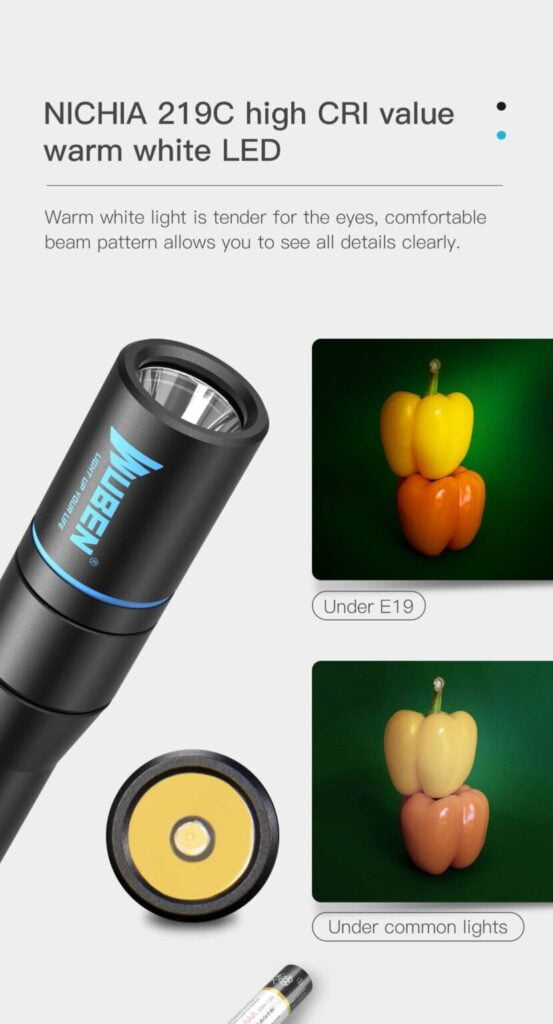 WUBEN E19 Pen Light: 200LM High CRI LED for Dentists, Nurses, Doctors, Eye Inspection, Aluminum, Waterproof 10 200lm WUBEN E19 LED Pen Light High CRI Waterproof Diagnosis Penlight Flashlight Lumen torch for dentistnursesdoctorsmedics eyeearsteeth inspection 2 The WUBEN E19 is a versatile pen flashlight designed for precise visual tasks. Featuring a high CRI LED and multiple lighting modes, it's ideal for medical professionals, mechanics, and general use. This durable, waterproof light is perfect for detailed inspections, camping, hiking, security, emergency situations, and general household tasks.
๐ ๏ธKey Features: โ
Utilises 1x NICHIA 219C high CRI LED
โ
High Colour Rendering (CRI > 90)
โ
4000K Colour Temperature
โ
Up to 200 Lumens Output
โ
Powered by 2x AAA batteries (included)
โ
4 Lighting Modes (Eco, Low, Med, High) plus SOS
โ
IP68 Waterproof Rating
โ
1.5 meters Impact Resistance
โ
Machined aerospace grade 6061 aluminum alloy body
โ
Solid plastic tail switch for easy operation โฌ๏ธSCROLL DOWN TO SEE DESCRIPTIONโฌ๏ธ