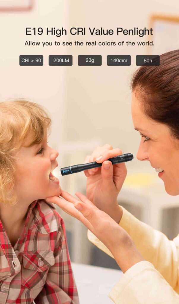 WUBEN E19 Pen Light: 200LM High CRI LED for Dentists, Nurses, Doctors, Eye Inspection, Aluminum, Waterproof 2 200lm WUBEN E19 LED Pen Light High CRI Waterproof Diagnosis Penlight Flashlight Lumen torch for dentistnursesdoctorsmedics eyeearsteeth inspection 9 The WUBEN E19 is a versatile pen flashlight designed for precise visual tasks. Featuring a high CRI LED and multiple lighting modes, it's ideal for medical professionals, mechanics, and general use. This durable, waterproof light is perfect for detailed inspections, camping, hiking, security, emergency situations, and general household tasks.
๐ ๏ธKey Features: โ
Utilises 1x NICHIA 219C high CRI LED
โ
High Colour Rendering (CRI > 90)
โ
4000K Colour Temperature
โ
Up to 200 Lumens Output
โ
Powered by 2x AAA batteries (included)
โ
4 Lighting Modes (Eco, Low, Med, High) plus SOS
โ
IP68 Waterproof Rating
โ
1.5 meters Impact Resistance
โ
Machined aerospace grade 6061 aluminum alloy body
โ
Solid plastic tail switch for easy operation โฌ๏ธSCROLL DOWN TO SEE DESCRIPTIONโฌ๏ธ