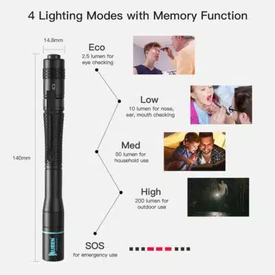 WUBEN E19 pen light in high mode for night walking in Nairobi, Kenya, with 200 lumens output.