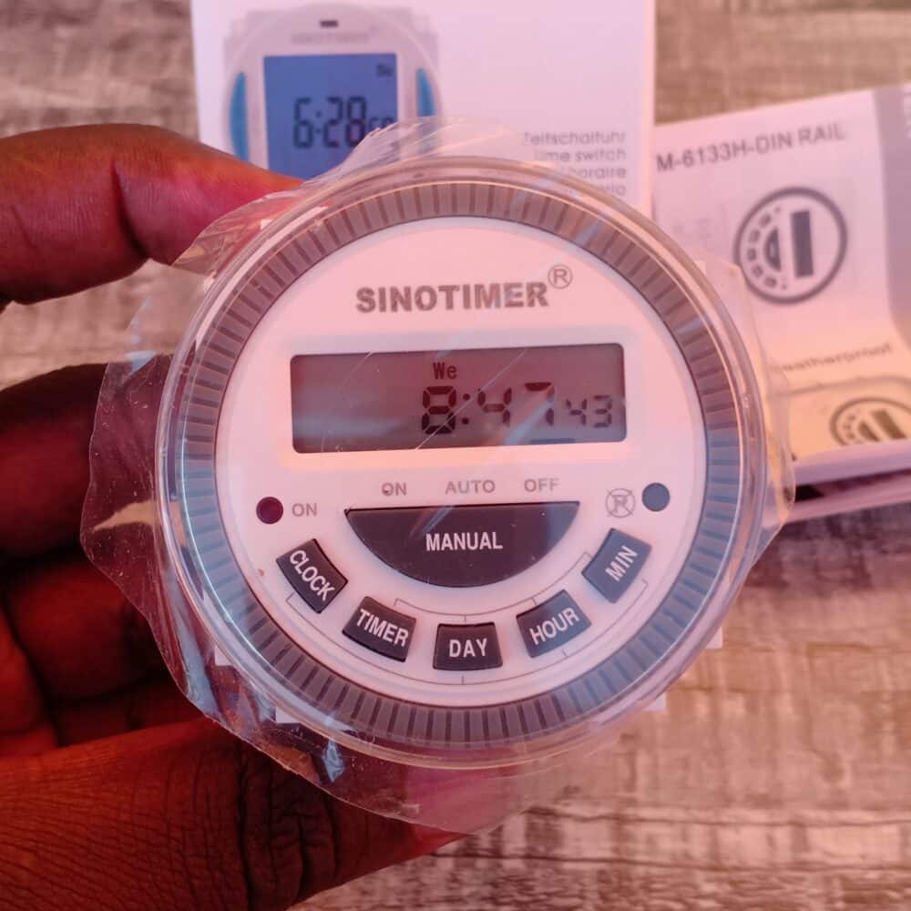 Sinotimer TM619H2 Street Light Automator Sinotimer TM619H2 timer automating street lights in Nairobi, Kenya, with 7-day weekly programming.